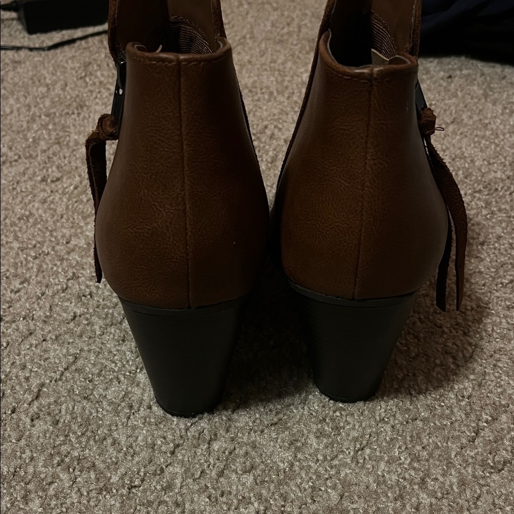 Soda Chestnut Ankle Booties 3.5 inch heel at highest point - Picture 3 of 6